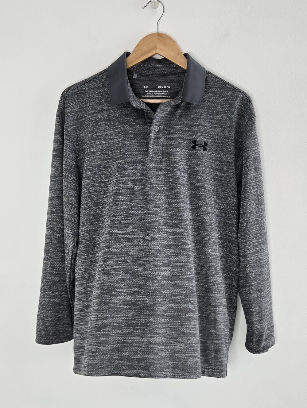 Under Armour Men’s Charcoal Heather Long-Sleeve Performance Polo Size Medium